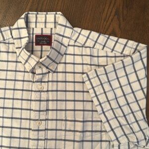 Untuckit Men's White and Blue Plaid Shirt. Size Large